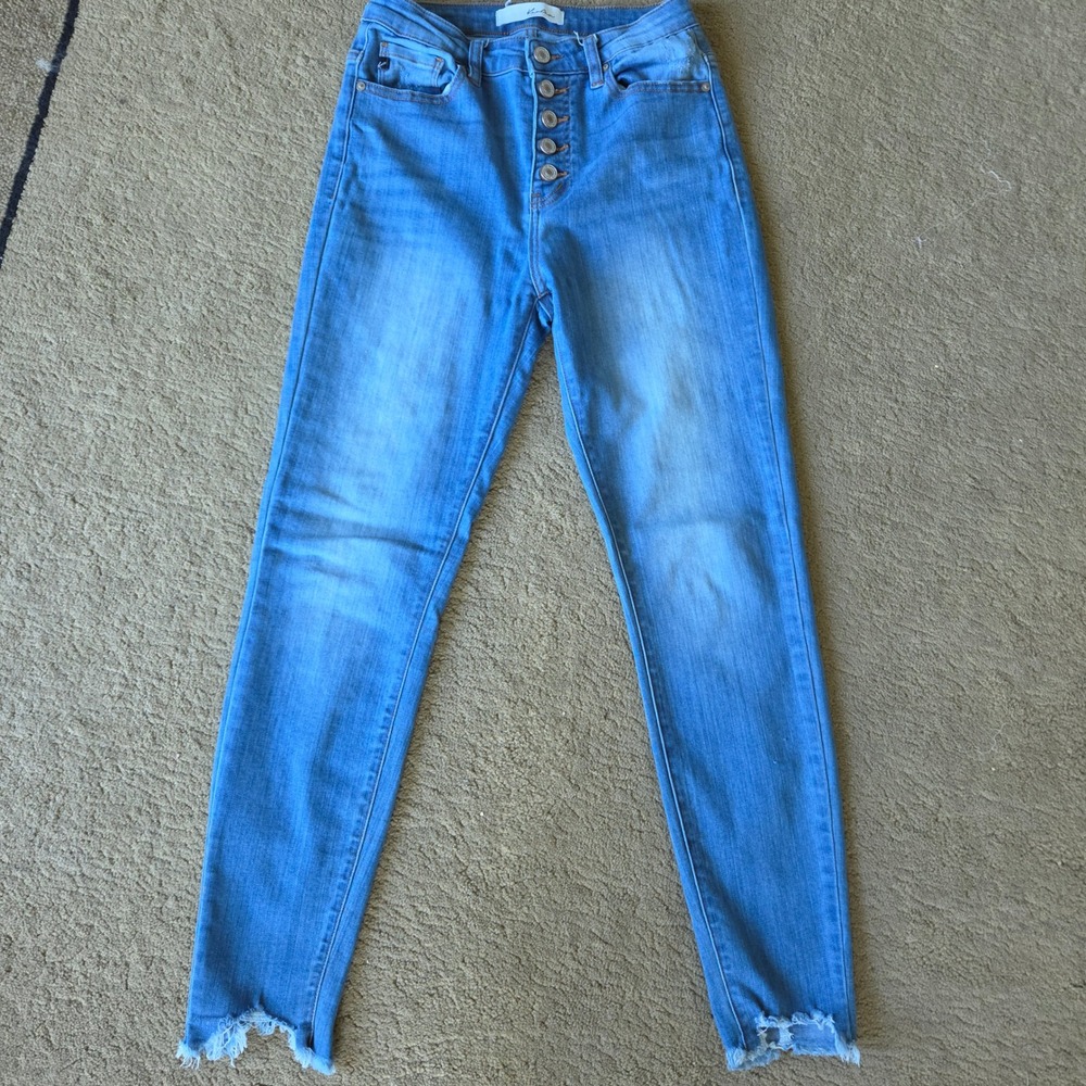 KanCan High Rise Skinny Jeans Light Wash Distressed Frayed Hem 5/26 KC7273M